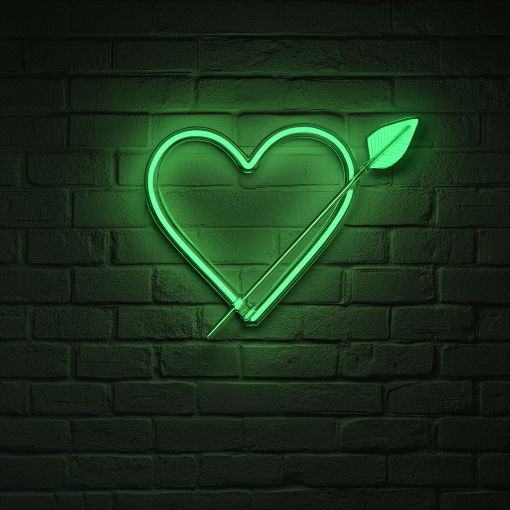 Arrow through Heart - Green Neon Sign, 18 Inches