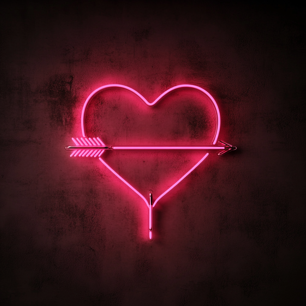 Arrow through Heart - Pink Neon Sign, 18 Inches