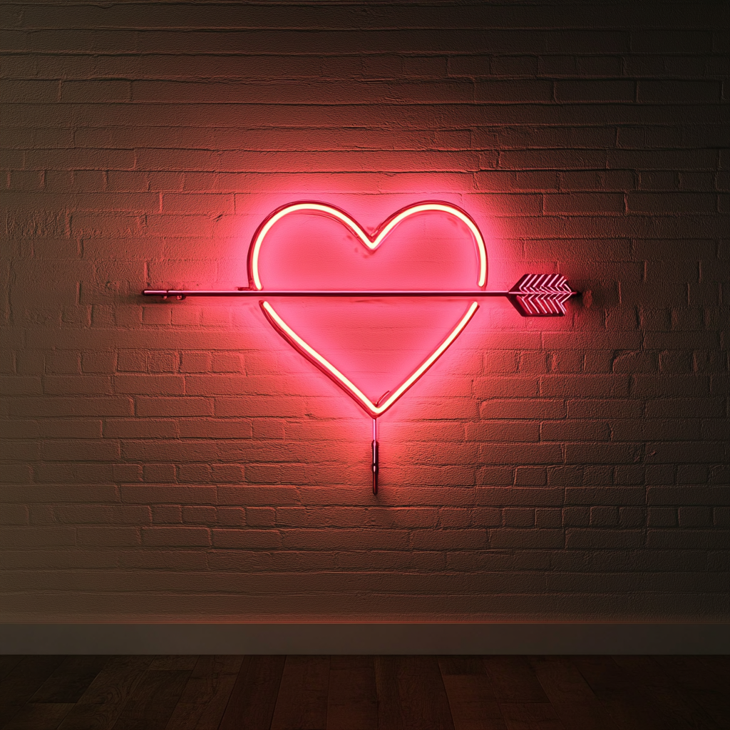 Arrow through Heart - Pink Neon Sign, 24 Inches