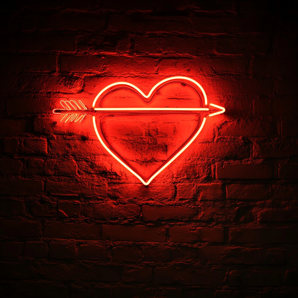 Arrow through Heart - Red Neon Sign, 18 Inches