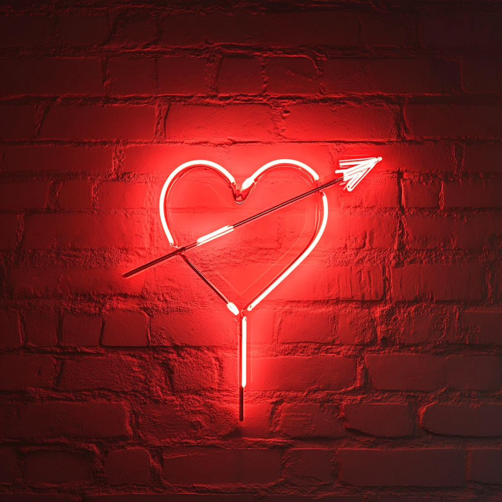 Arrow through Heart - Red Neon Sign, 24 Inches