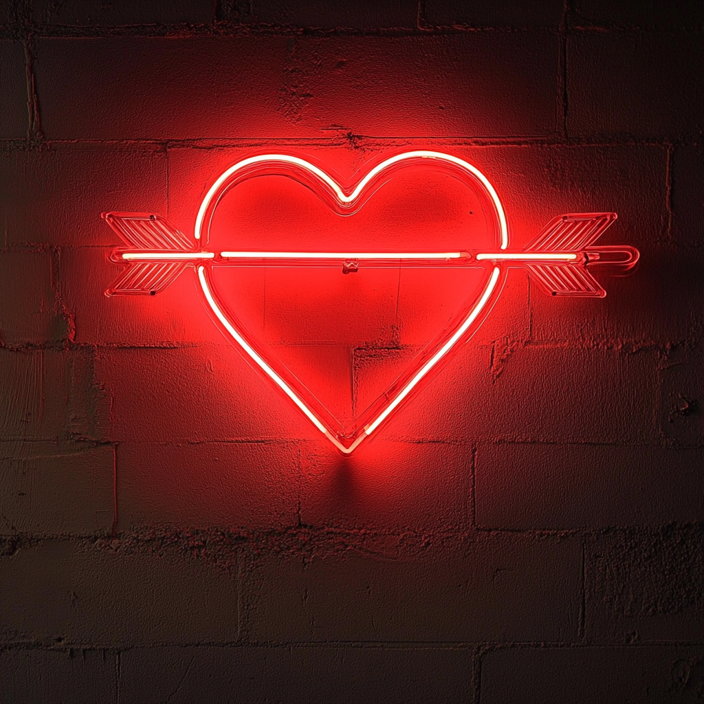 Arrow through Heart - Red Neon Sign, 18 Inches