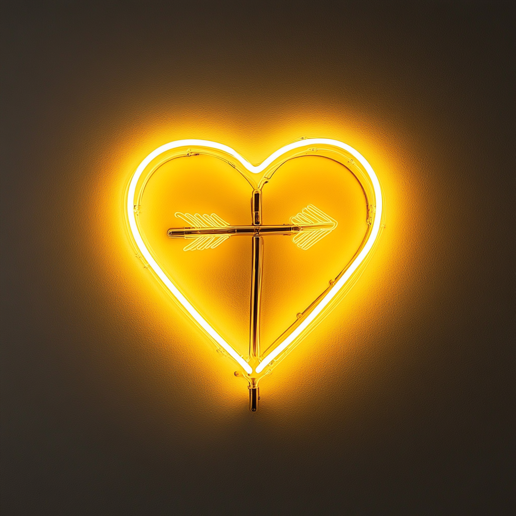 Arrow through Heart - Yellow Neon Sign, 18 Inches