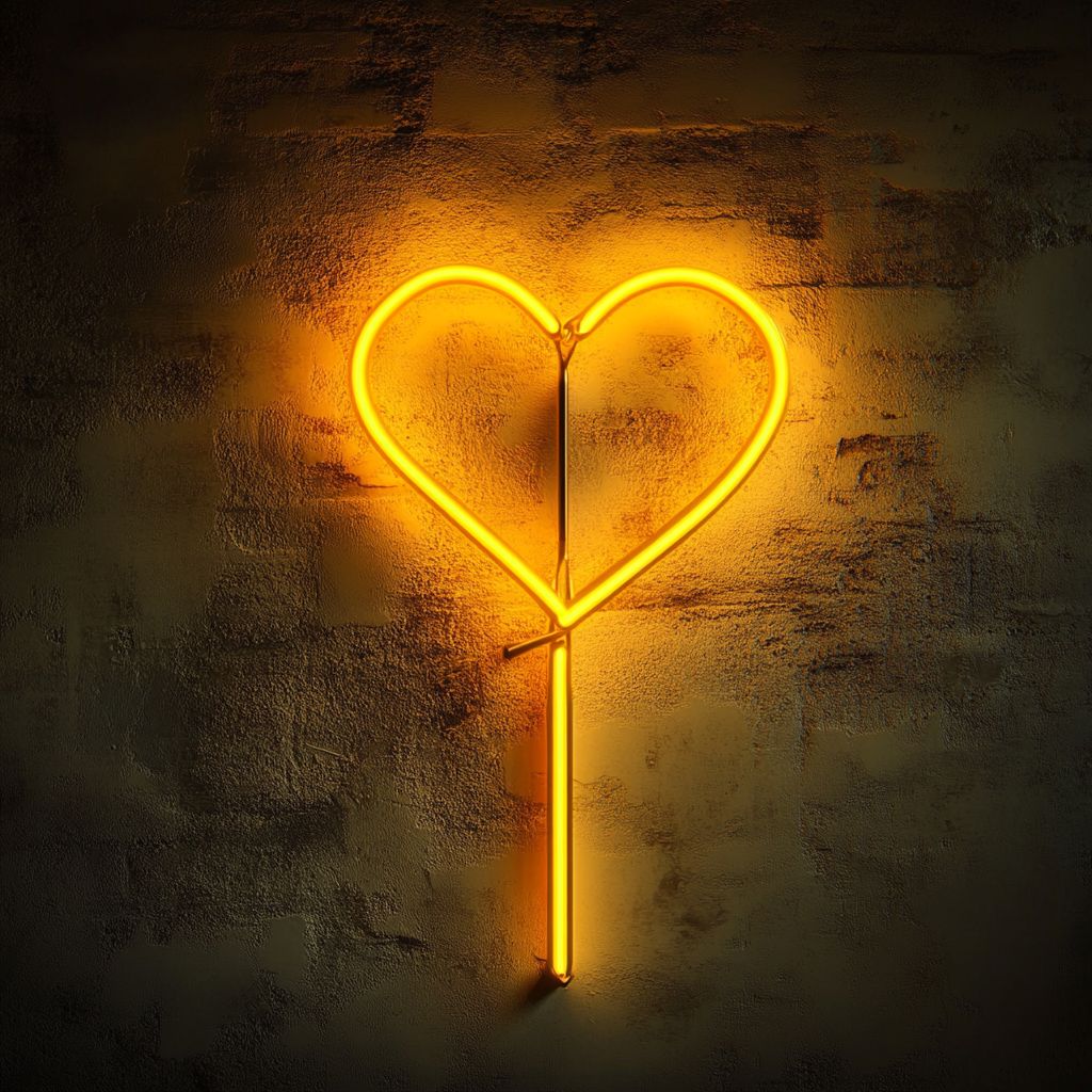 Arrow through Heart - Yellow Neon Sign, 24 Inches