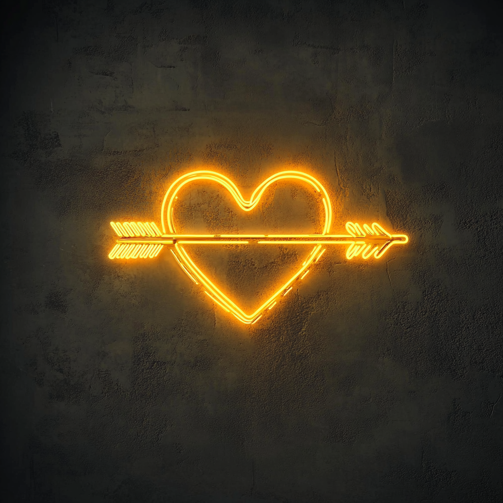 Arrow through Heart - Yellow Neon Sign, 18 Inches