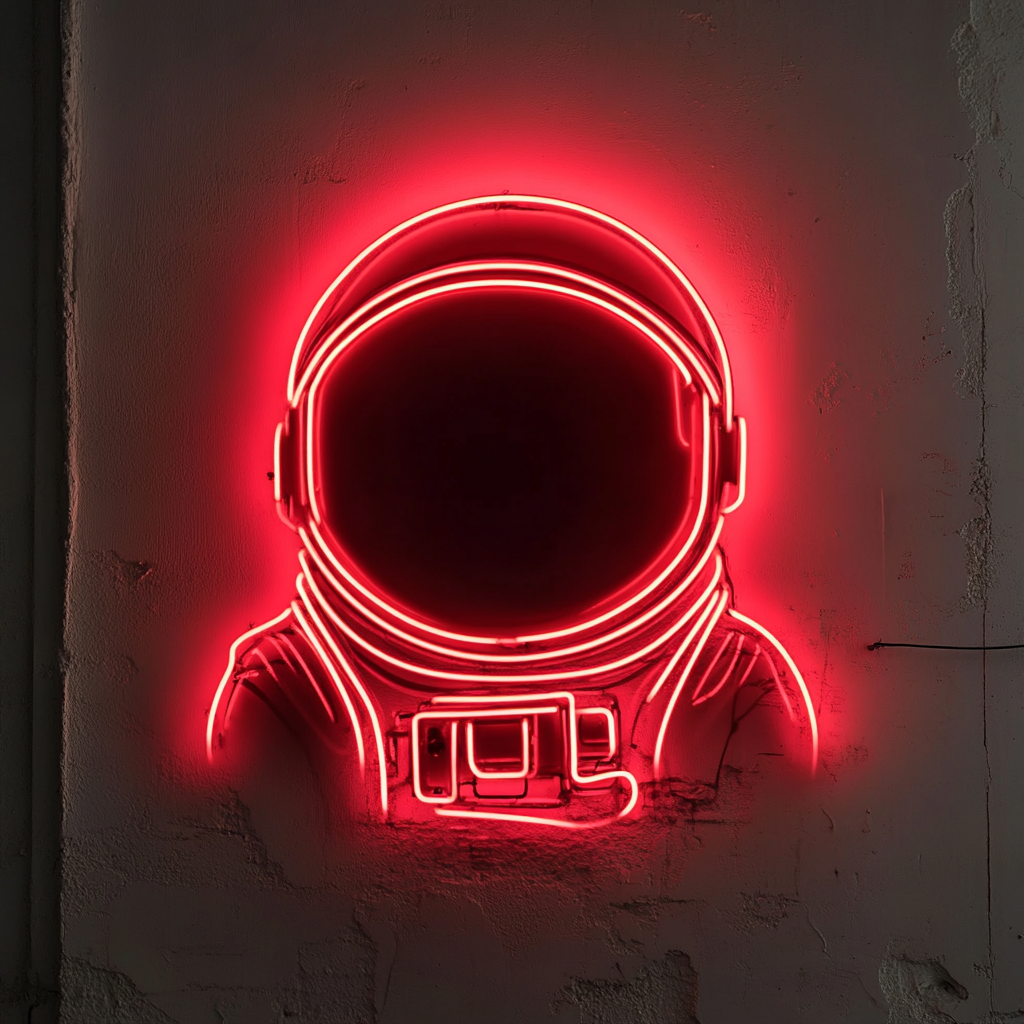 Astronaut Helmet - Red Neon Sign, 18 Inches