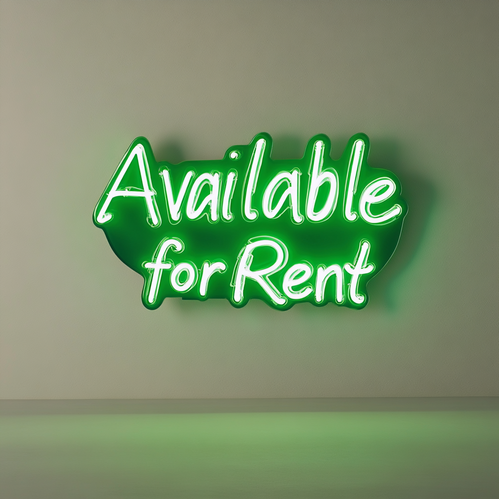 Available for Rent - Green Neon Sign, 18 Inches