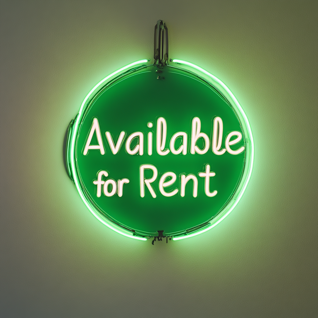 Available for Rent - Green Neon Sign, 18 Inches
