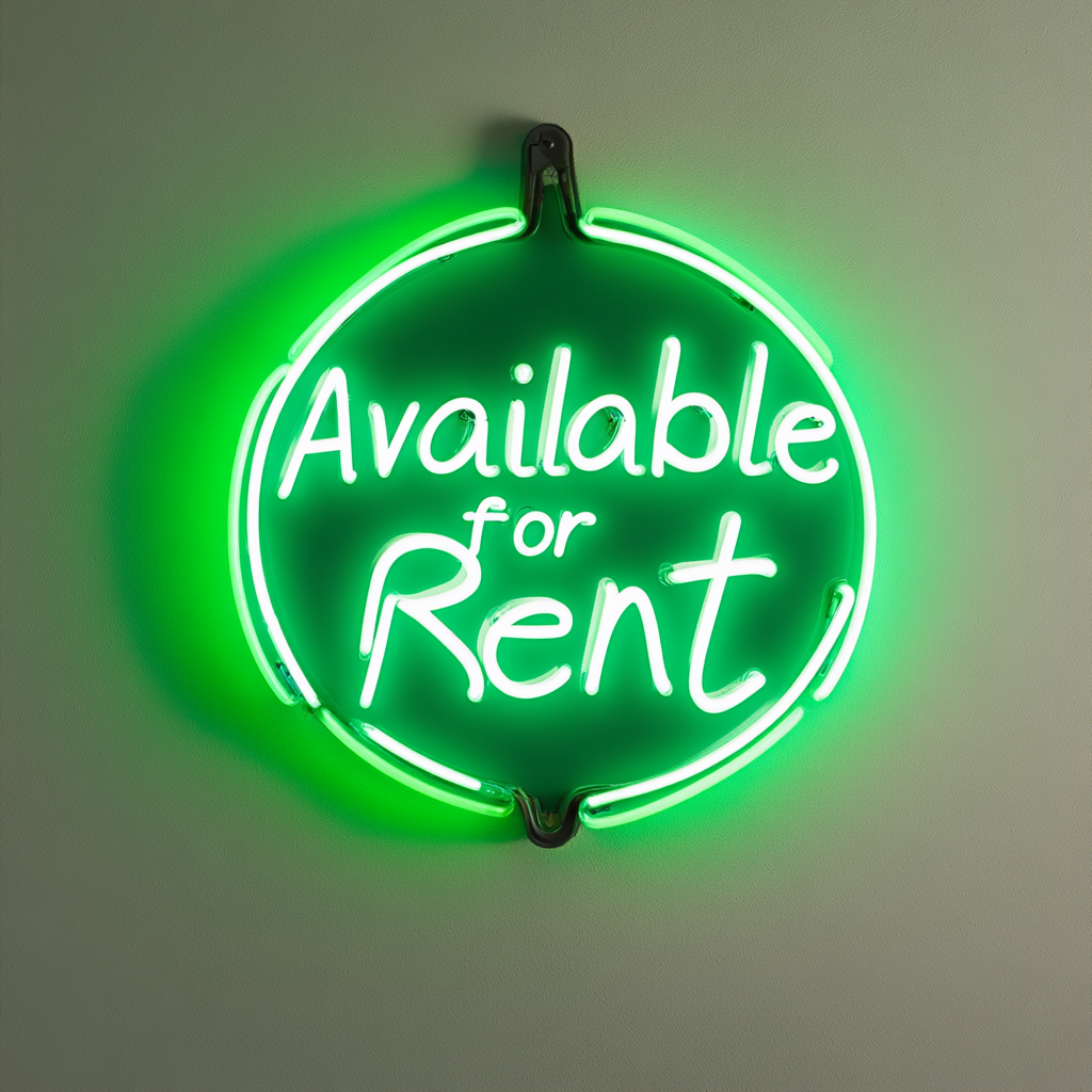 Available for Rent - Green Neon Sign, 18 Inches