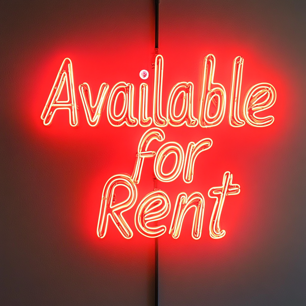 Available for Rent - Red Neon Sign, 18 Inches