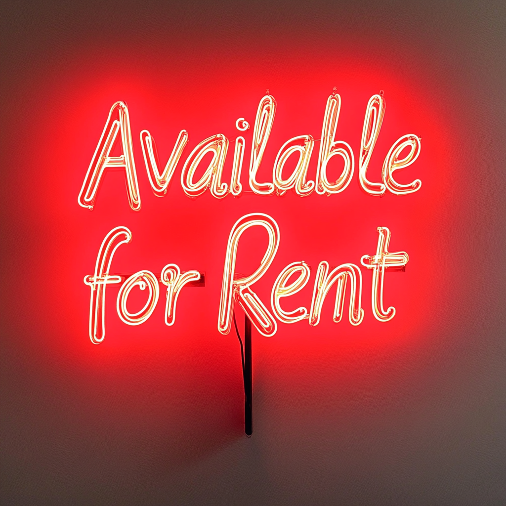 Available for Rent - Red Neon Sign, 18 Inches