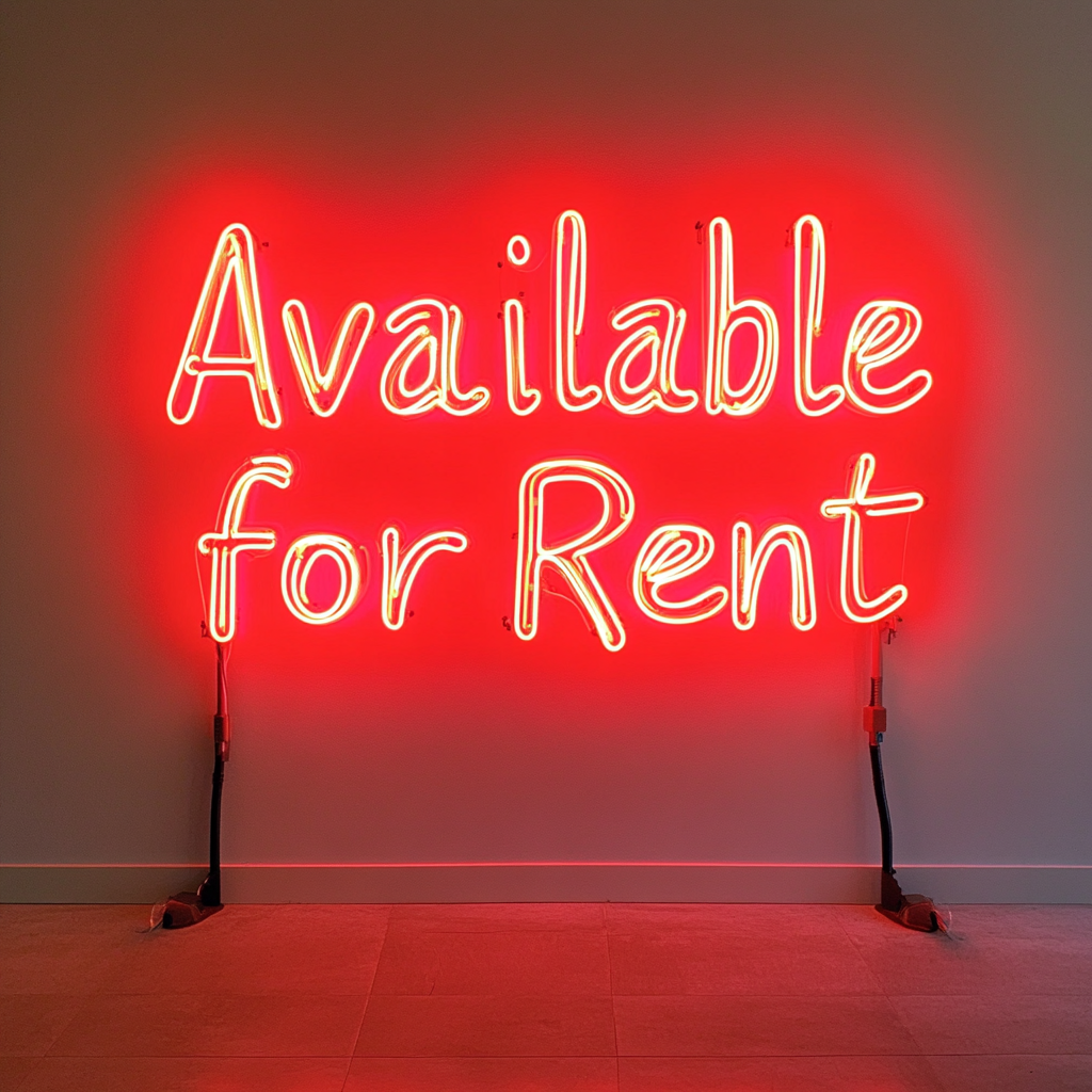 Available for Rent - Red Neon Sign, 18 Inches