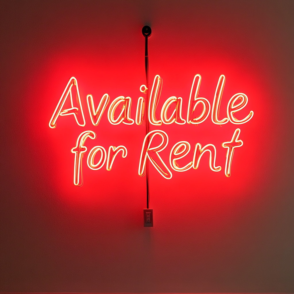 Available for Rent - Red Neon Sign, 18 Inches