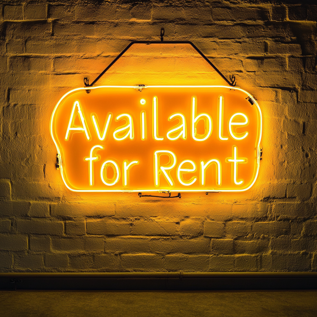 Available for Rent - Yellow Neon Sign, 24 Inches