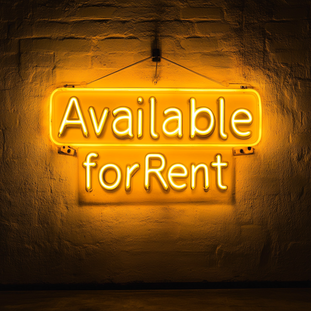 Available for Rent - Yellow Neon Sign, 18 Inches