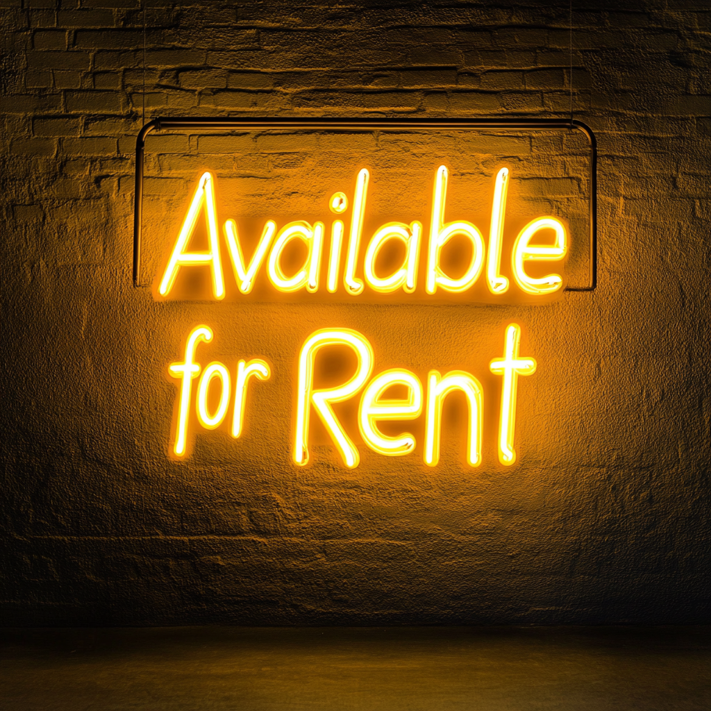 Available for Rent - Yellow Neon Sign, 18 Inches