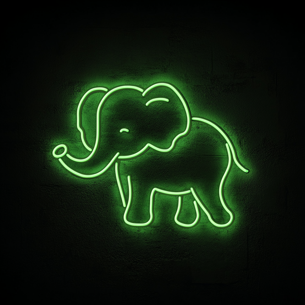 Baby Elephant - Green Neon Sign, 18 Inches