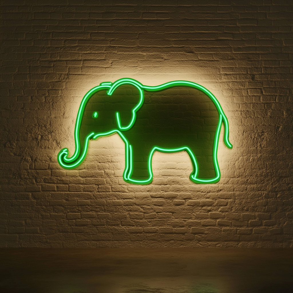 Baby Elephant - Green Neon Sign, 18 Inches