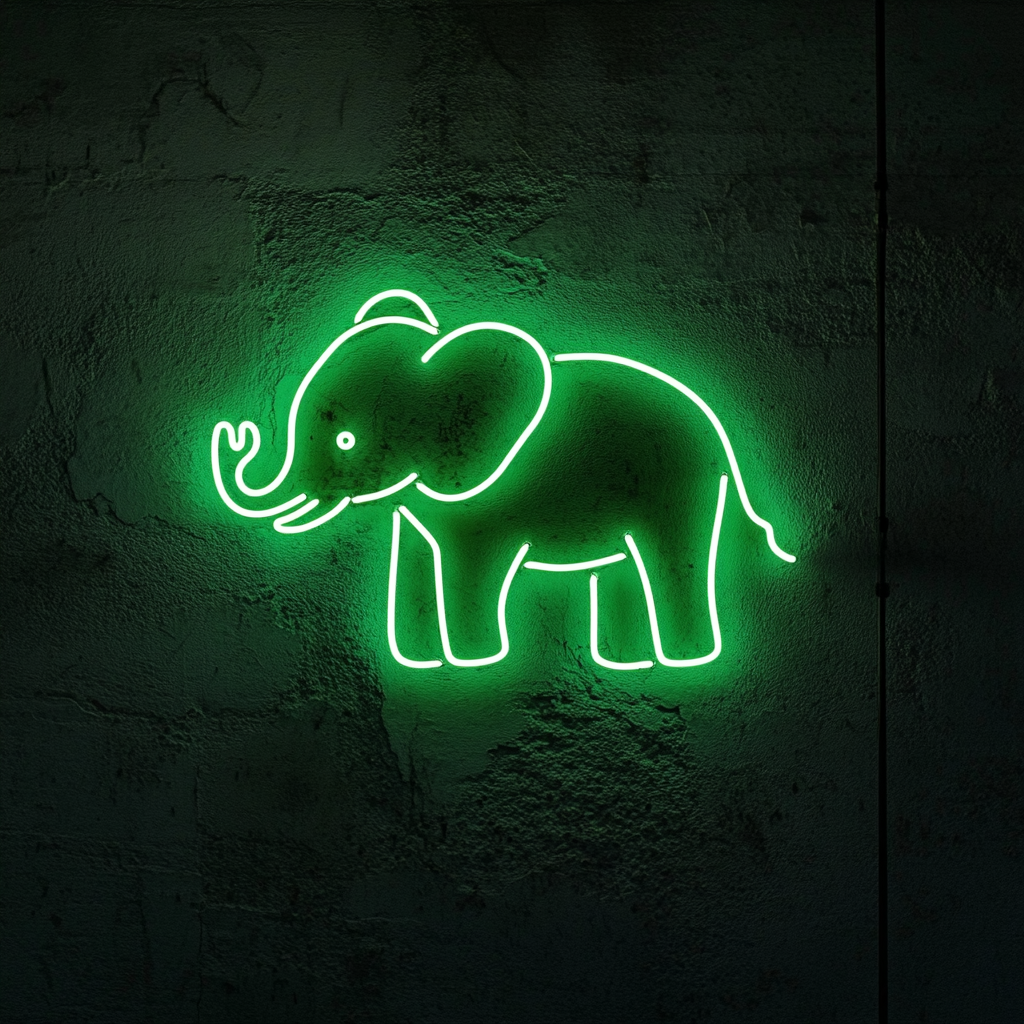 Baby Elephant - Green Neon Sign, 18 Inches