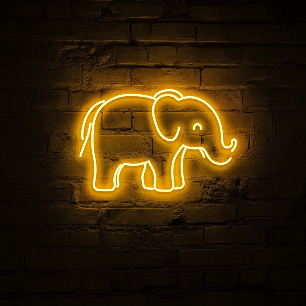 Baby Elephant - Yellow Neon Sign, 18 Inches