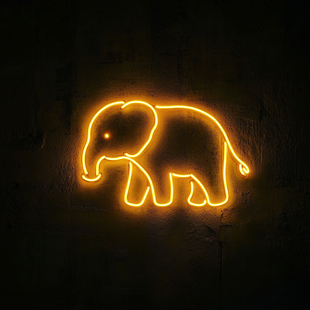 Baby Elephant - Yellow Neon Sign, 18 Inches
