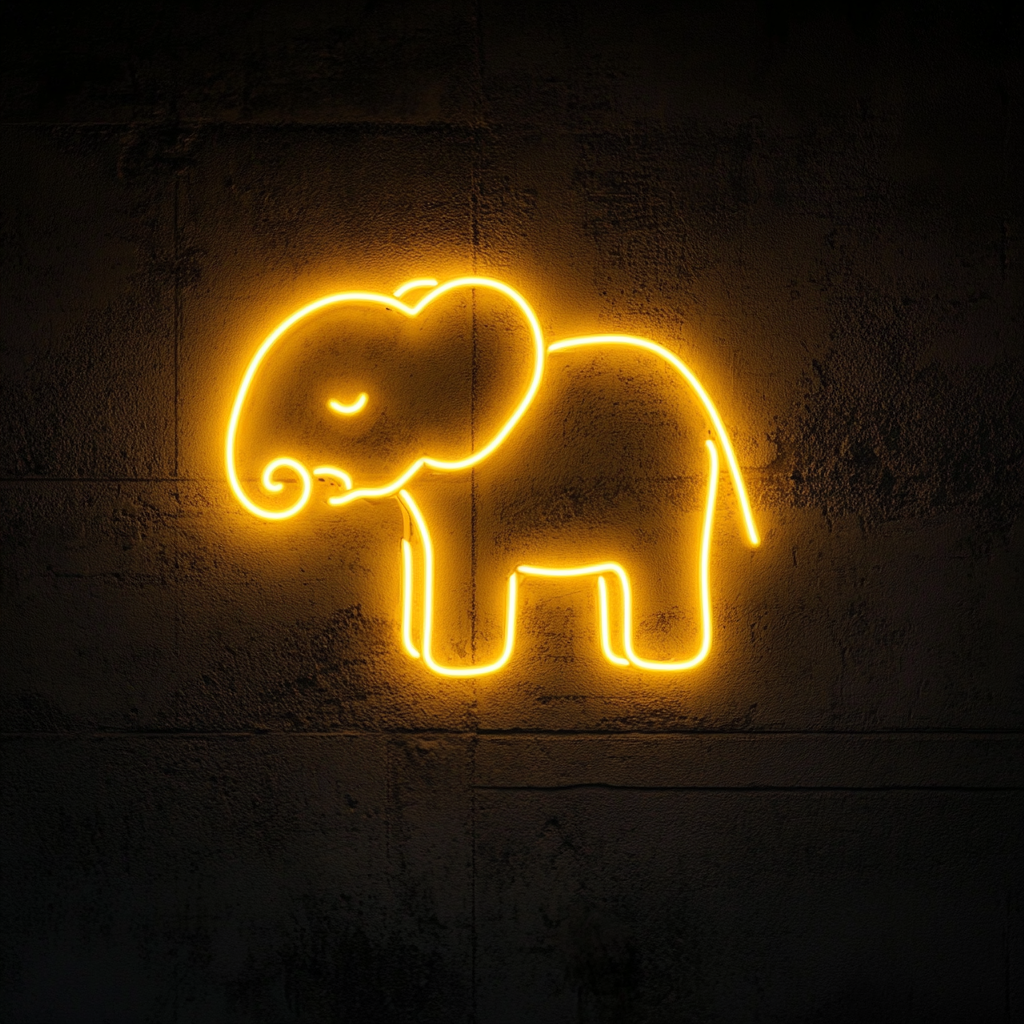 Baby Elephant - Yellow Neon Sign, 18 Inches