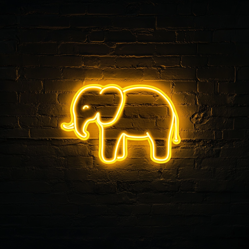Baby Elephant - Yellow Neon Sign, 18 Inches