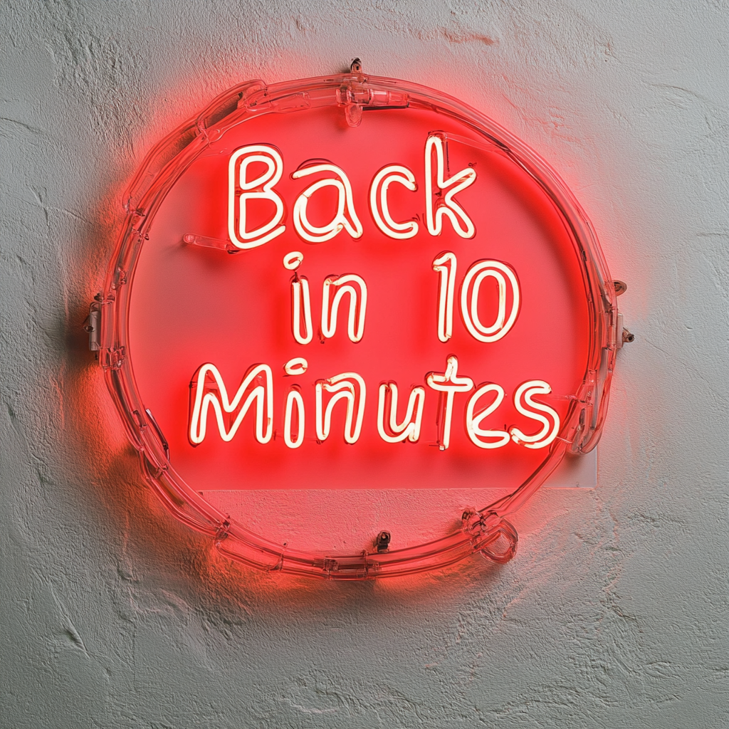Back in 10 Minutes - Red Neon Sign, 18 Inches