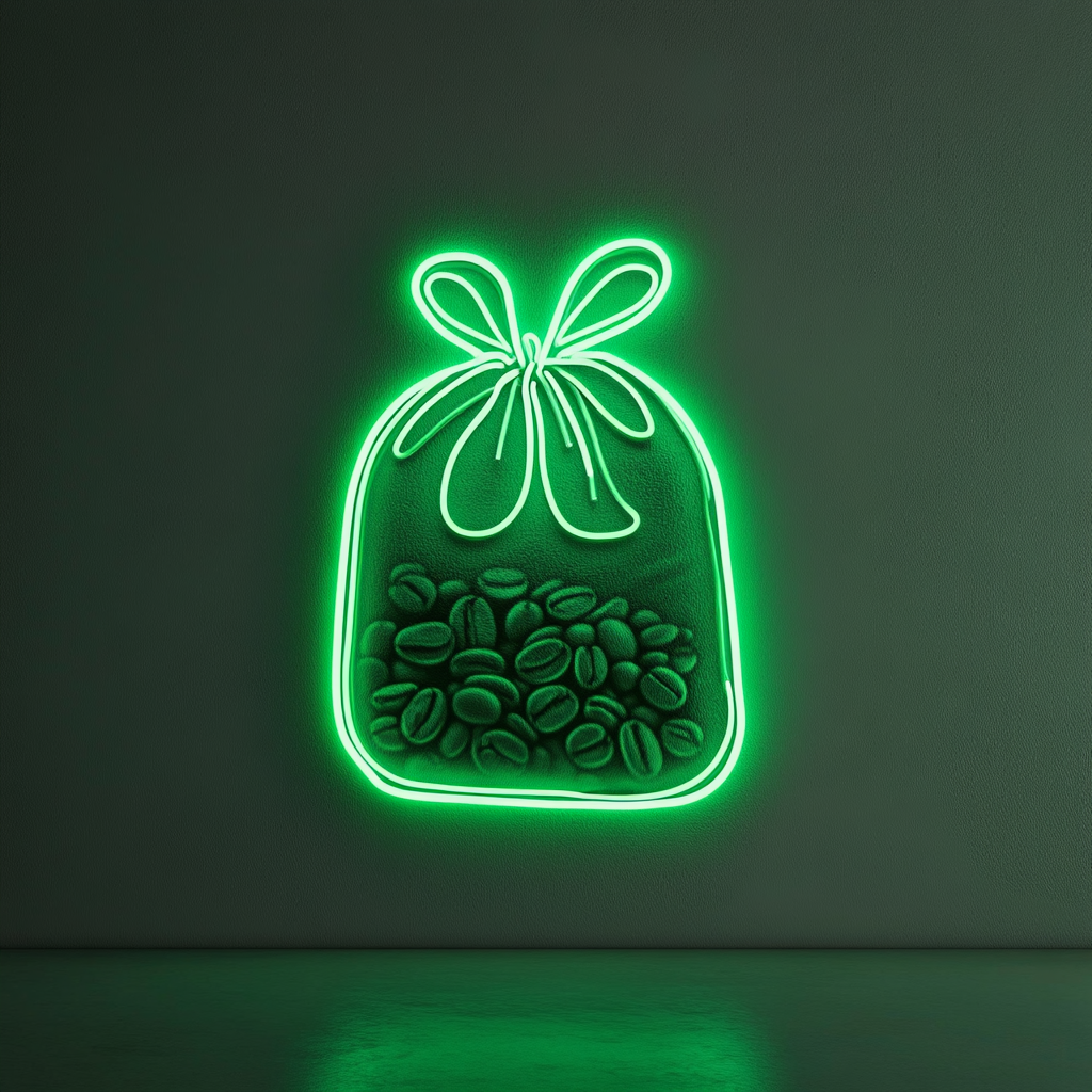 Bag of Coffee Beans - Green Neon Sign, 18 Inches