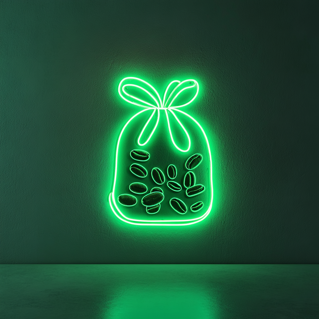 Bag of Coffee Beans - Green Neon Sign, 18 Inches