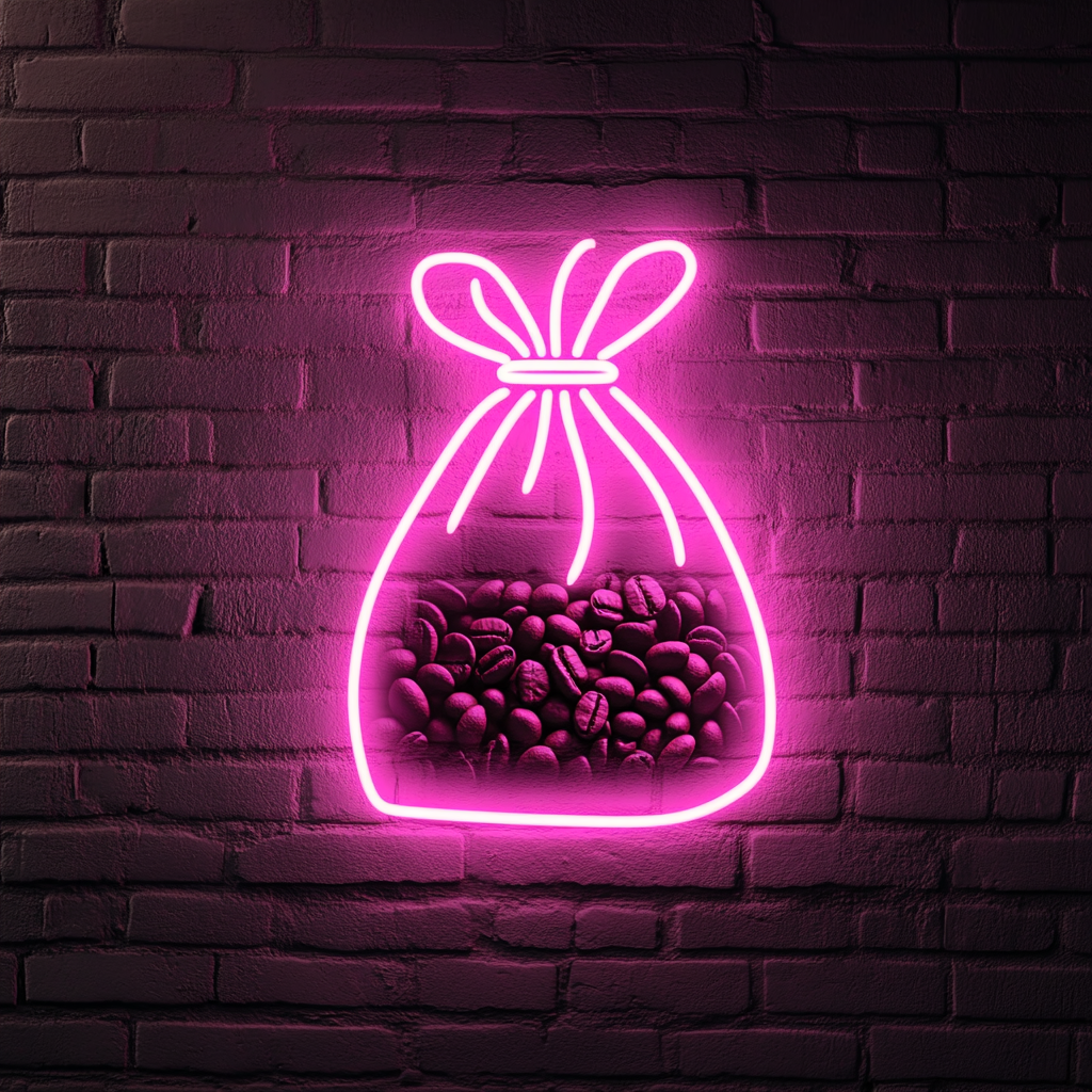 Bag of Coffee Beans - Pink Neon Sign, 18 Inches