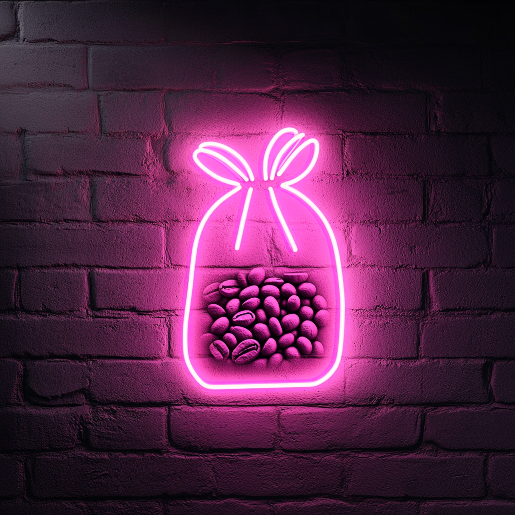 Bag of Coffee Beans - Pink Neon Sign, 24 Inches