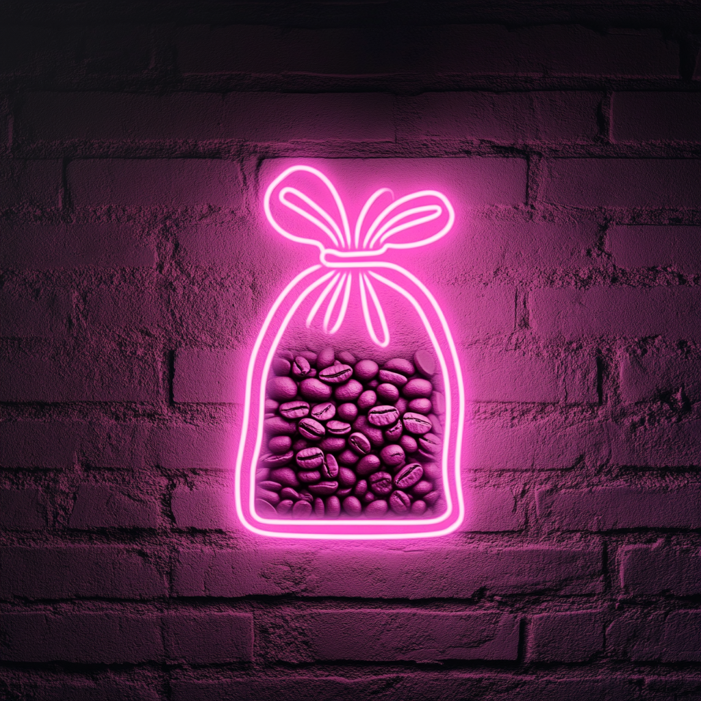 Bag of Coffee Beans - Pink Neon Sign, 24 Inches