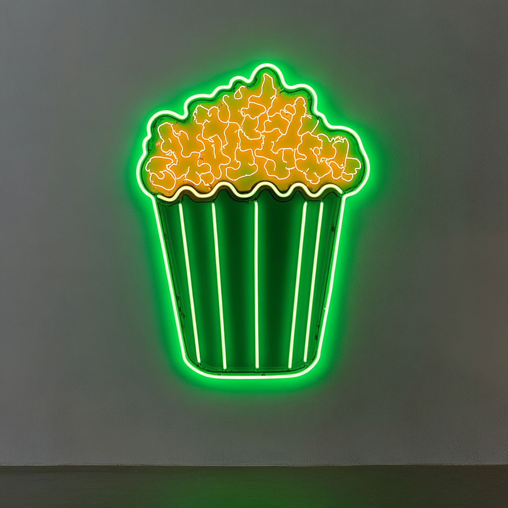 Bag of Popcorn - Green Neon Sign, 18 Inches