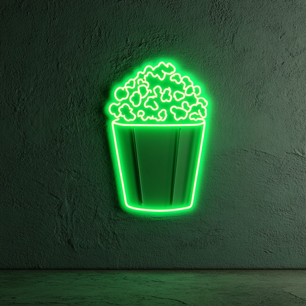 Bag of Popcorn - Green Neon Sign, 18 Inches