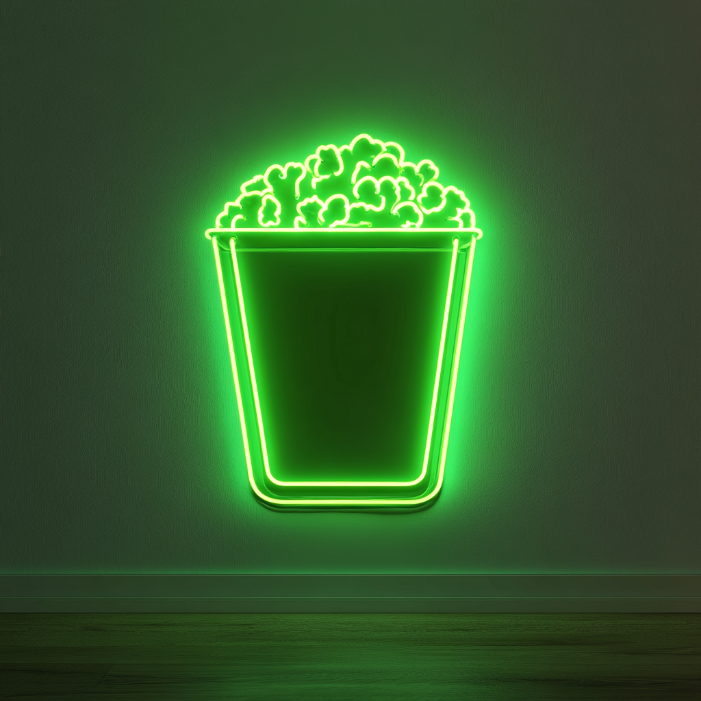 Bag of Popcorn - Green Neon Sign, 18 Inches