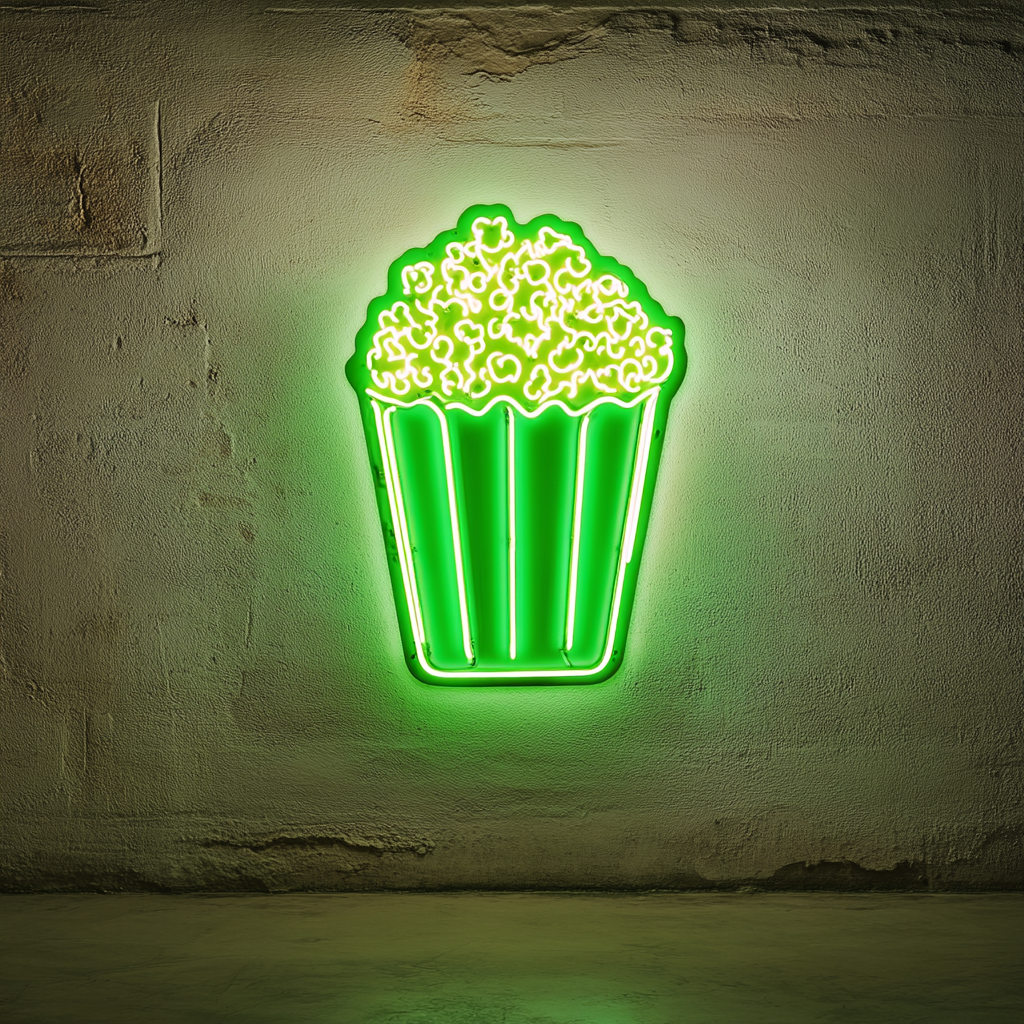 Bag of Popcorn - Green Neon Sign, 18 Inches