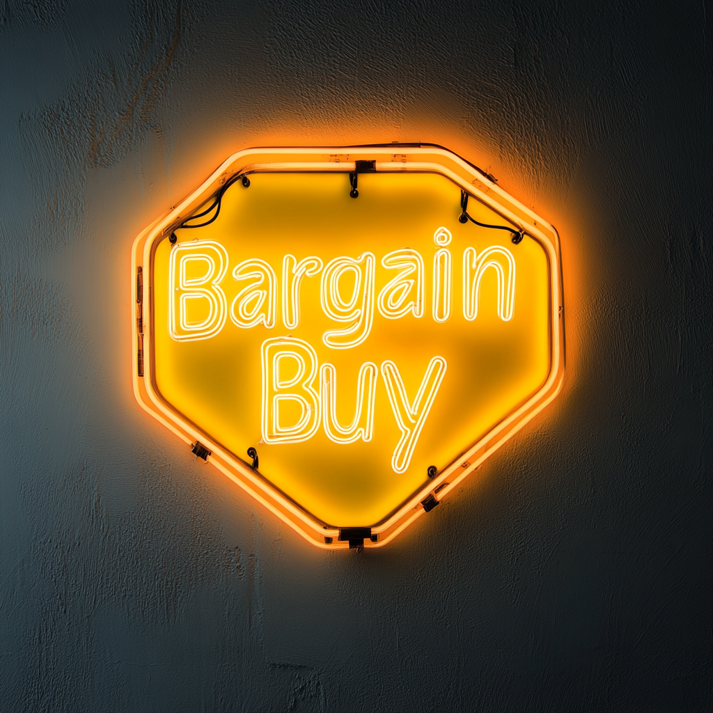 "Bargain Buy" - Yellow Neon Sign, 18 Inches