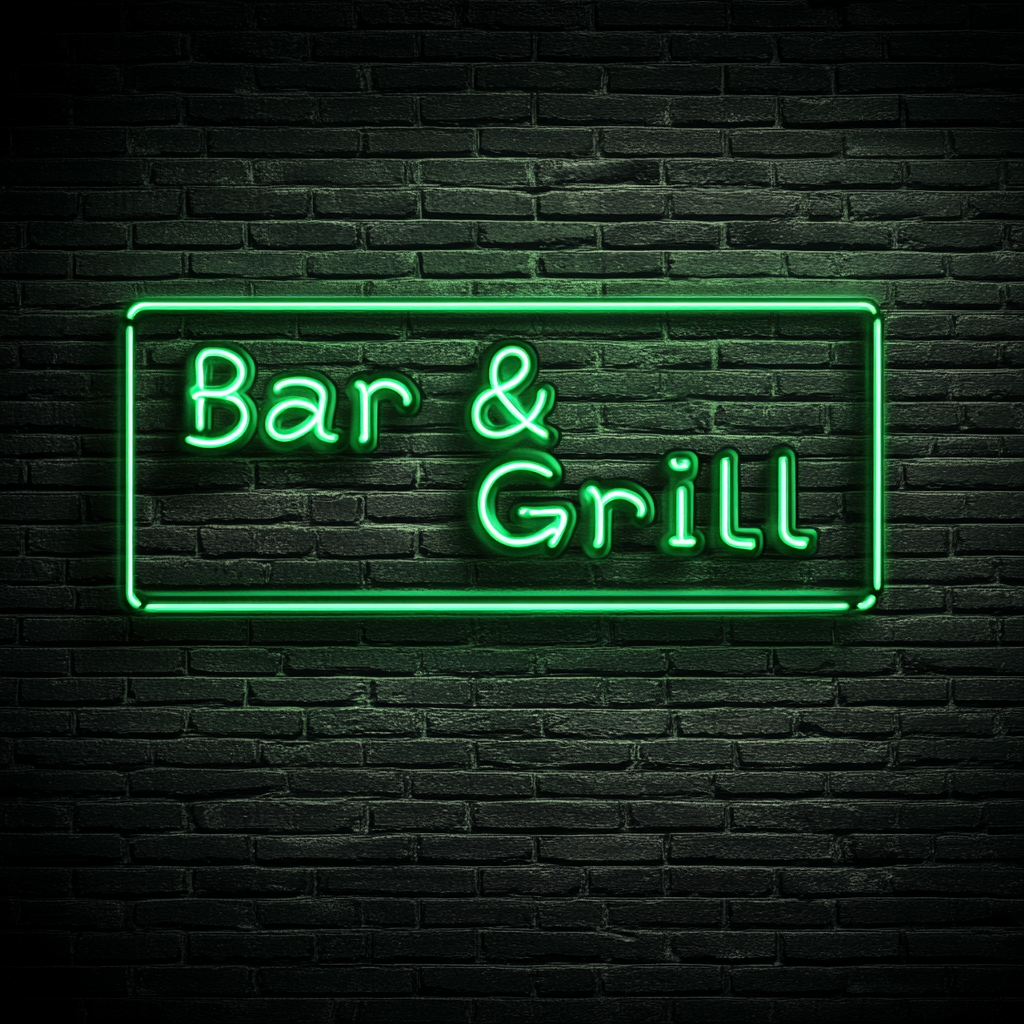 Bar & Grill - Green Neon Sign, 18 Inches