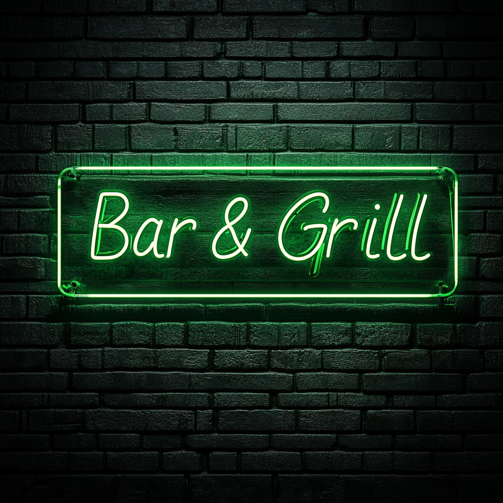 Bar & Grill - Green Neon Sign, 18 Inches