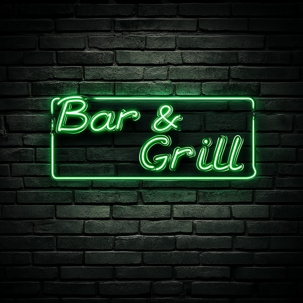Bar & Grill - Green Neon Sign, 18 Inches