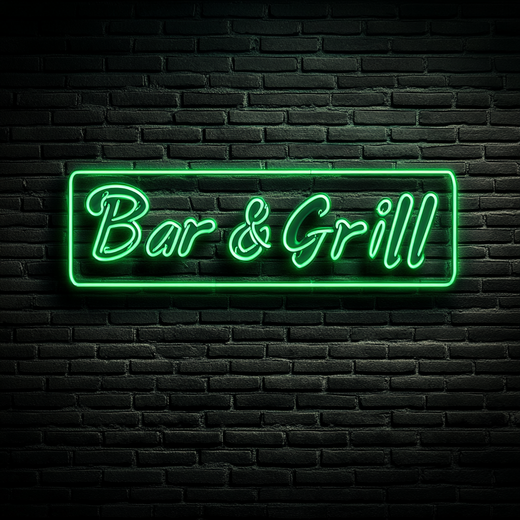Bar & Grill - Green Neon Sign, 18 Inches
