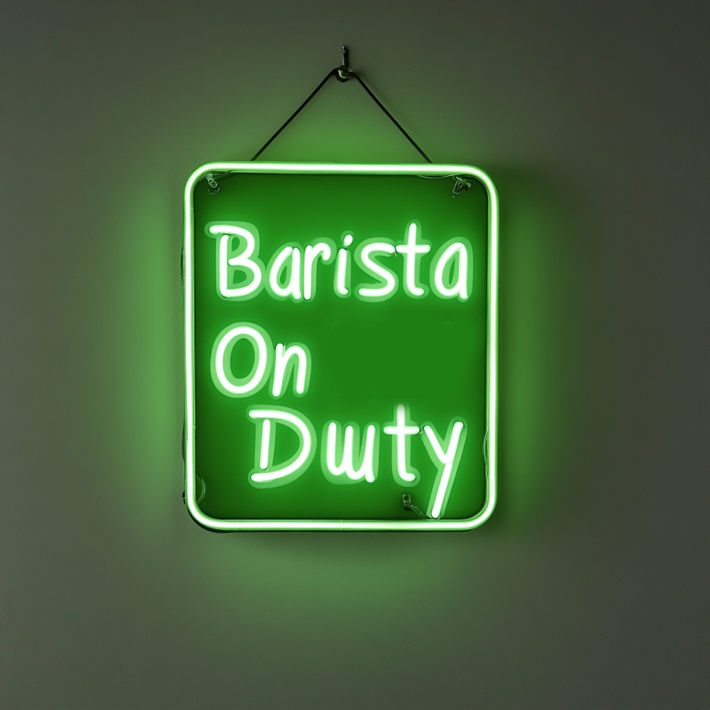 "Barista On Duty" - Green Neon Sign, 24 Inches