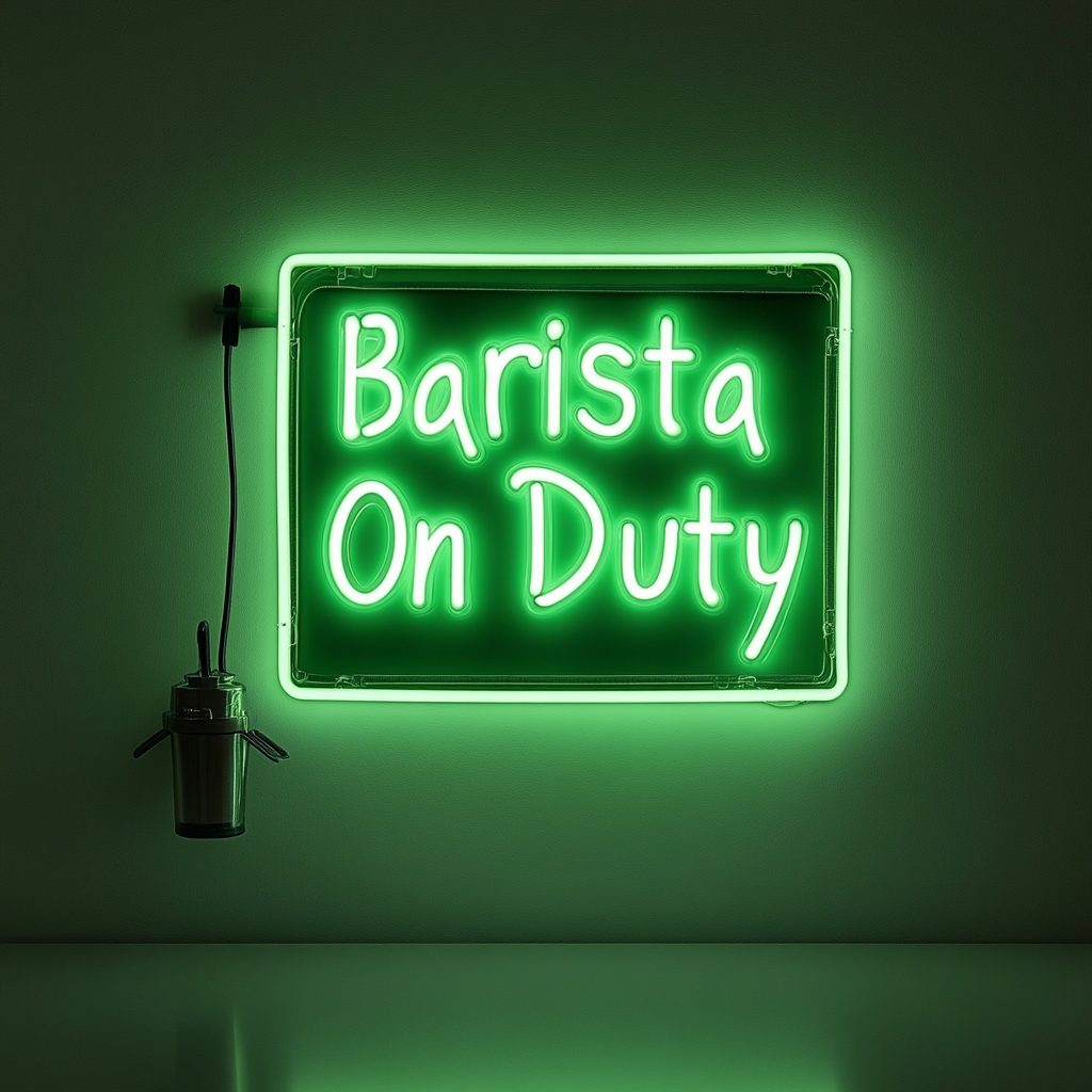 "Barista On Duty" - Green Neon Sign, 24 Inches