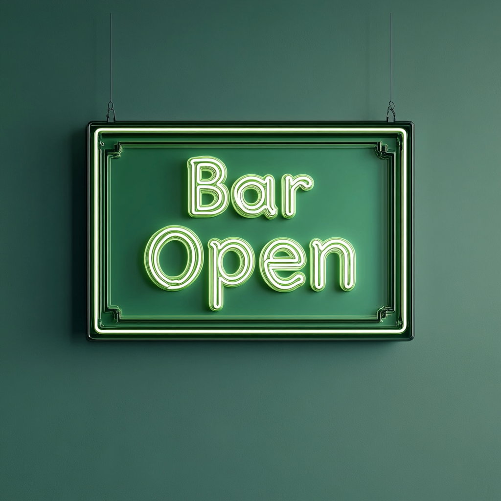 "Bar Open" - Green Neon Sign, 24 Inches