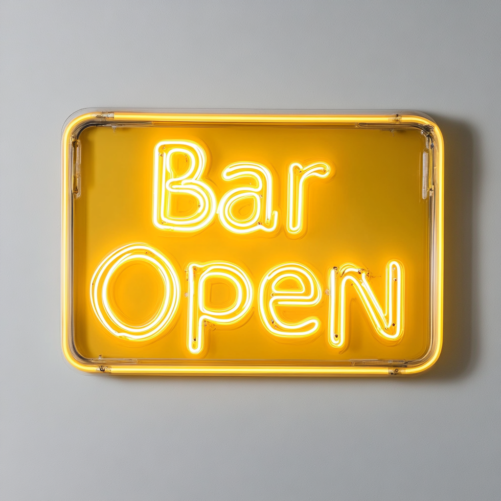 "Bar Open" - Yellow Neon Sign, 24 Inches