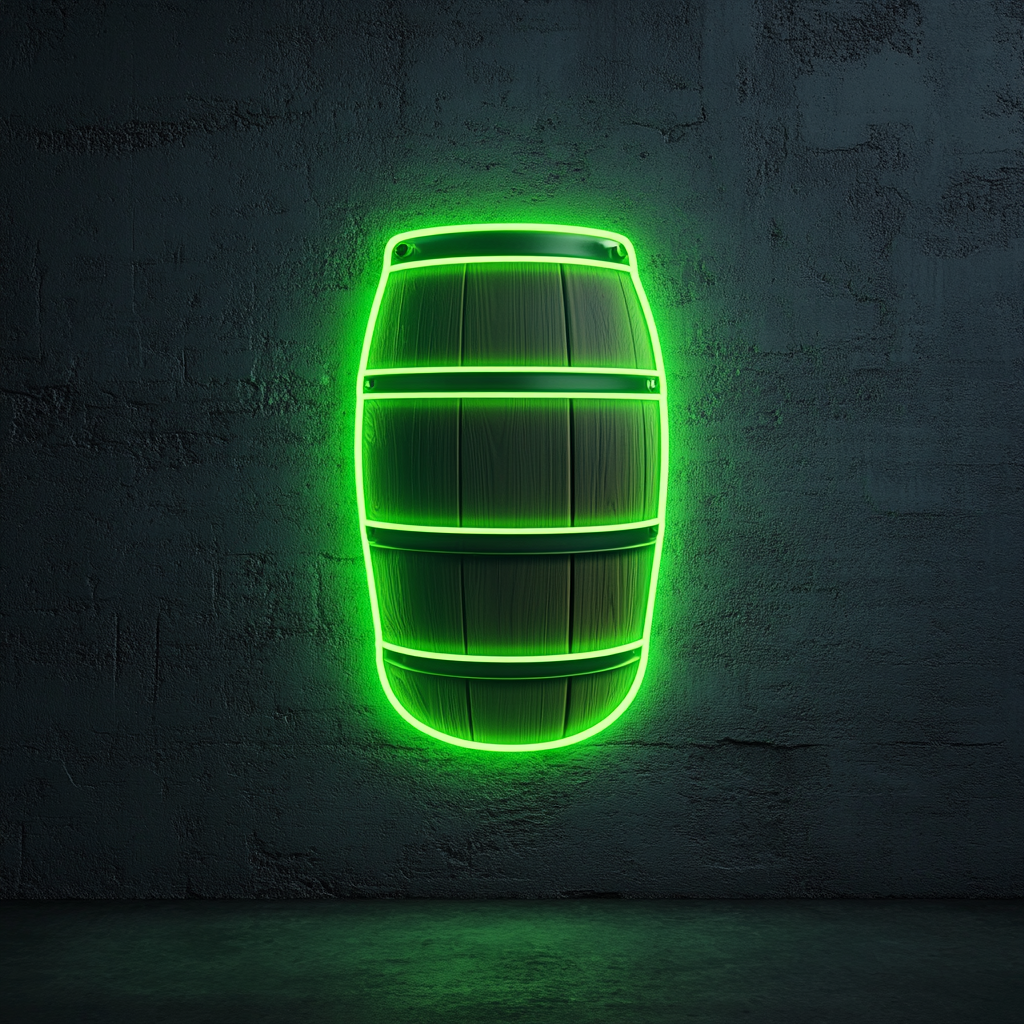 Barrel of Beer - Green Neon Sign, 18 Inches