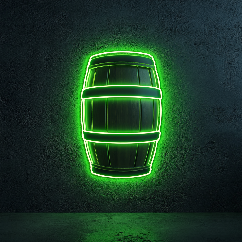 Barrel of Beer - Green Neon Sign, 18 Inches