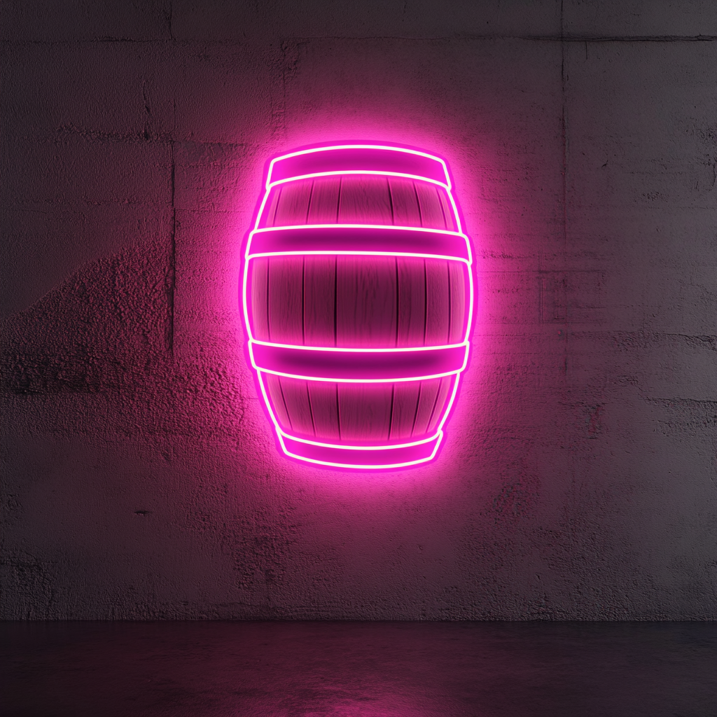 Barrel of Beer - Pink Neon Sign, 18 Inches