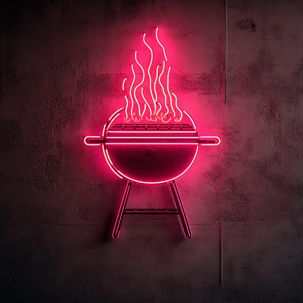 BBQ Grill with Flames - Pink Neon Sign, 24 Inches